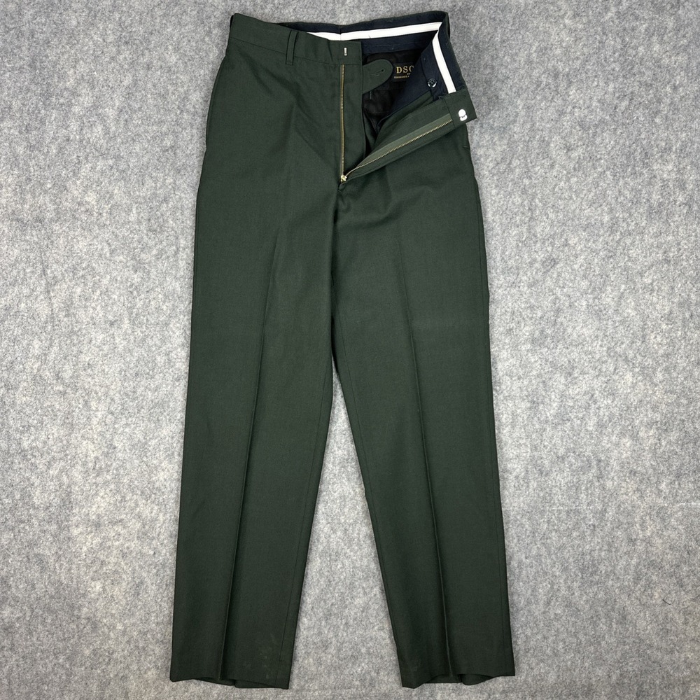 DSCP Wool Dress Pants Mens 30L Green Army Trousers Serge AG-489 Military Creased